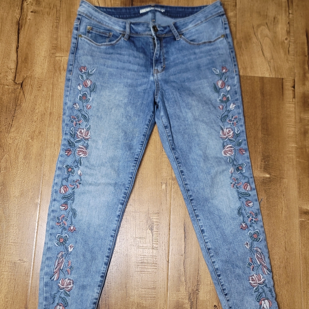American Rag Cie Floral Embroidered Denim Jeans - Picture 1 of 5
